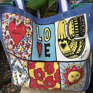 Brighton "You Warm My Heart" heart flower bees sun Canvas Cotton Tote Bag purse